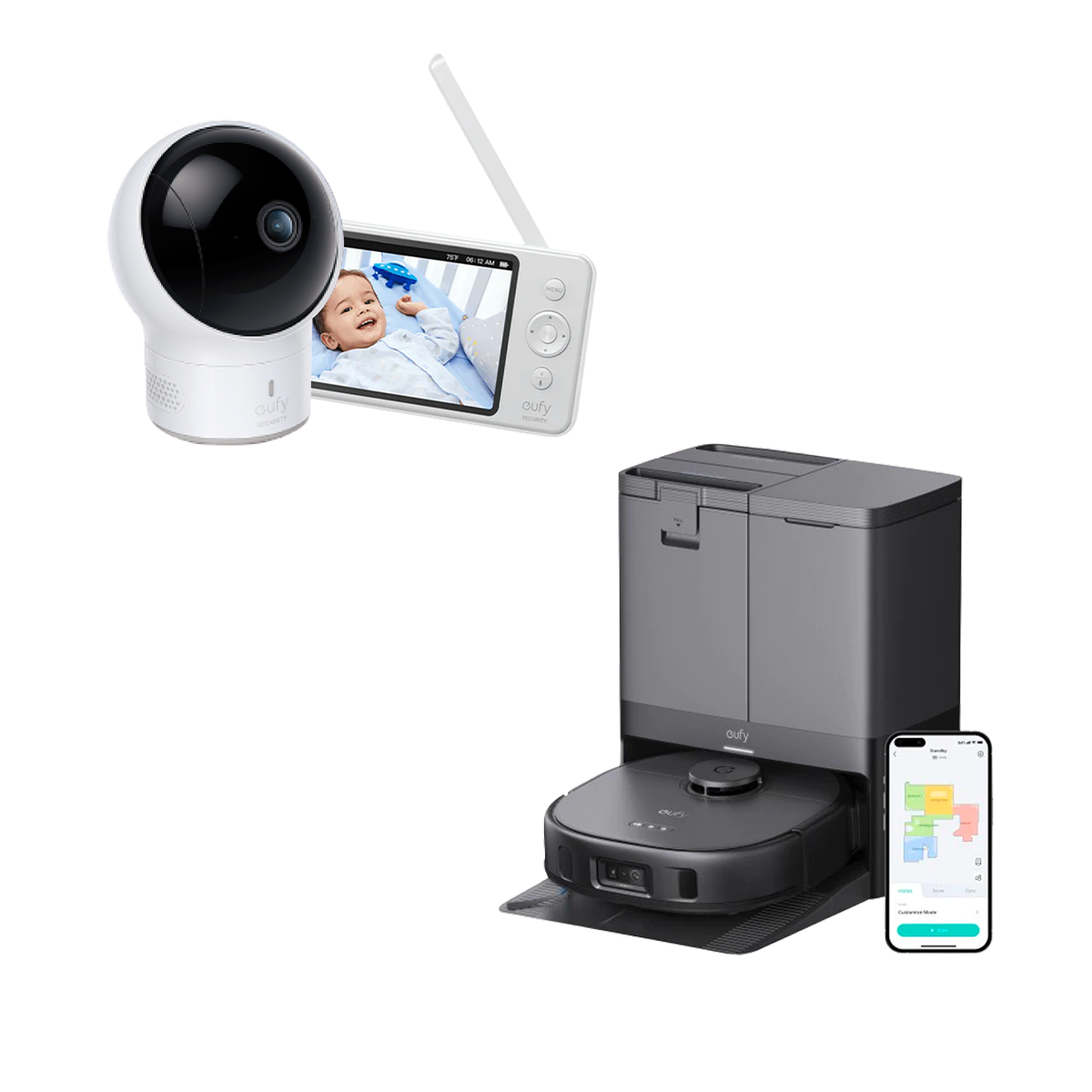 eufy-x10-pro-omni-baby-monitor-e110-pack-robot-aspirateur-laveur-et-moniteur-b-b image 1
