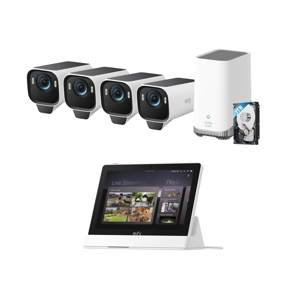 eufy-eufycam-s3-pro-kit-4-cam-ras-homebase-s380-smart-display-e10-surveillance-s image 1
