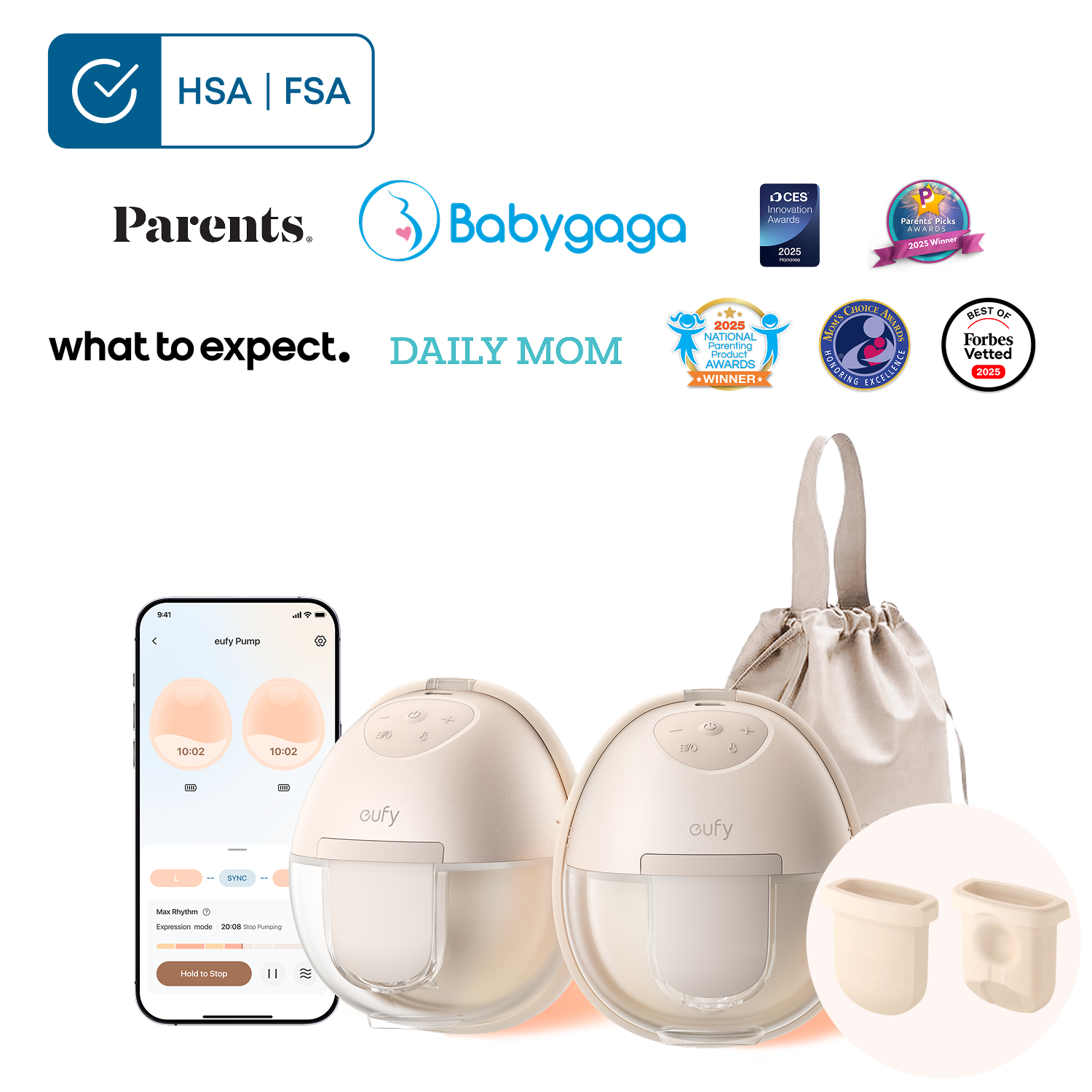 eufy-breast-pump-s1-diaphragmes-lot-de-2-tire-lait-portable-chauffant-heatflow image 1