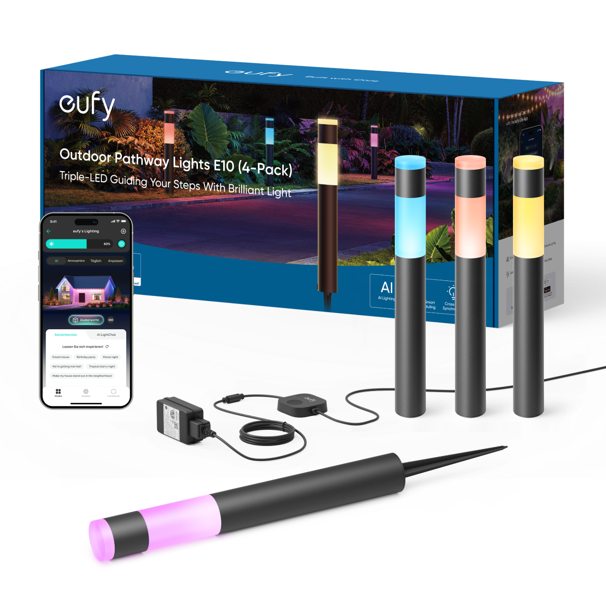 eufy-outdoor-pathway-lights-e10-lot-de-4-bornes-lumineuses-ext-rieures-led-rgb image 1