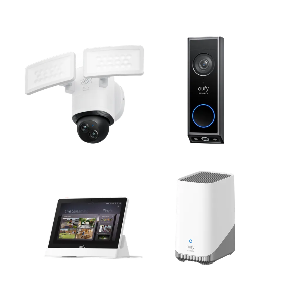 eufy-pack-s-curit-sonnette-e340-cam-ra-floodlight-e340-homebase-s380-cran-e10 image 1