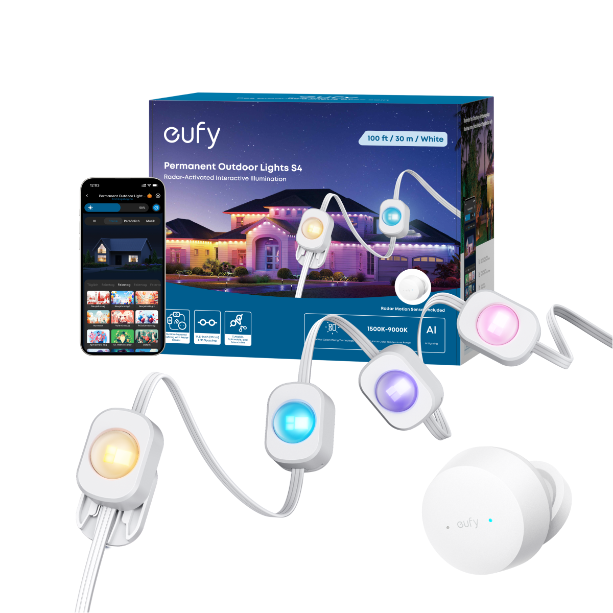 eufy-clairage-ext-rieur-permanent-s4-guirlande-led-rgb-ww-radar-12m image 1
