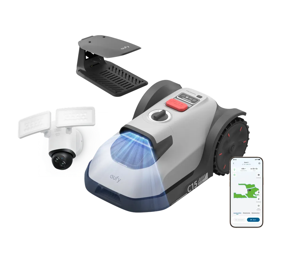 eufy-robot-tondeuse-c15-vision-housse-de-pluie-cam-ra-floodlight-e340-pack-jardi image 1