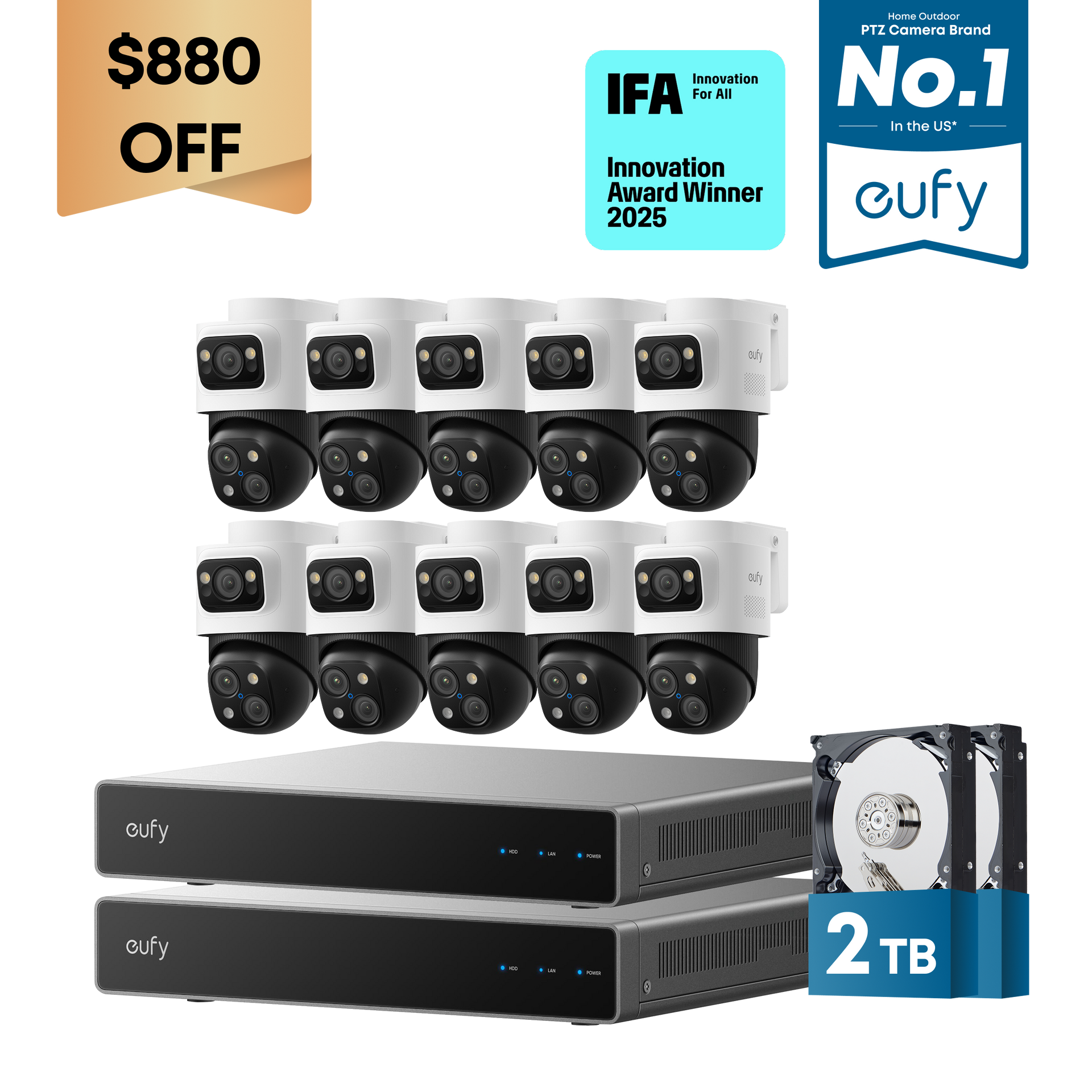 eufy-dual-nvr-poe-system-s4-avec-12-cam-ras-poe-4k-triple-objectif-bullet-ptz-av image 2