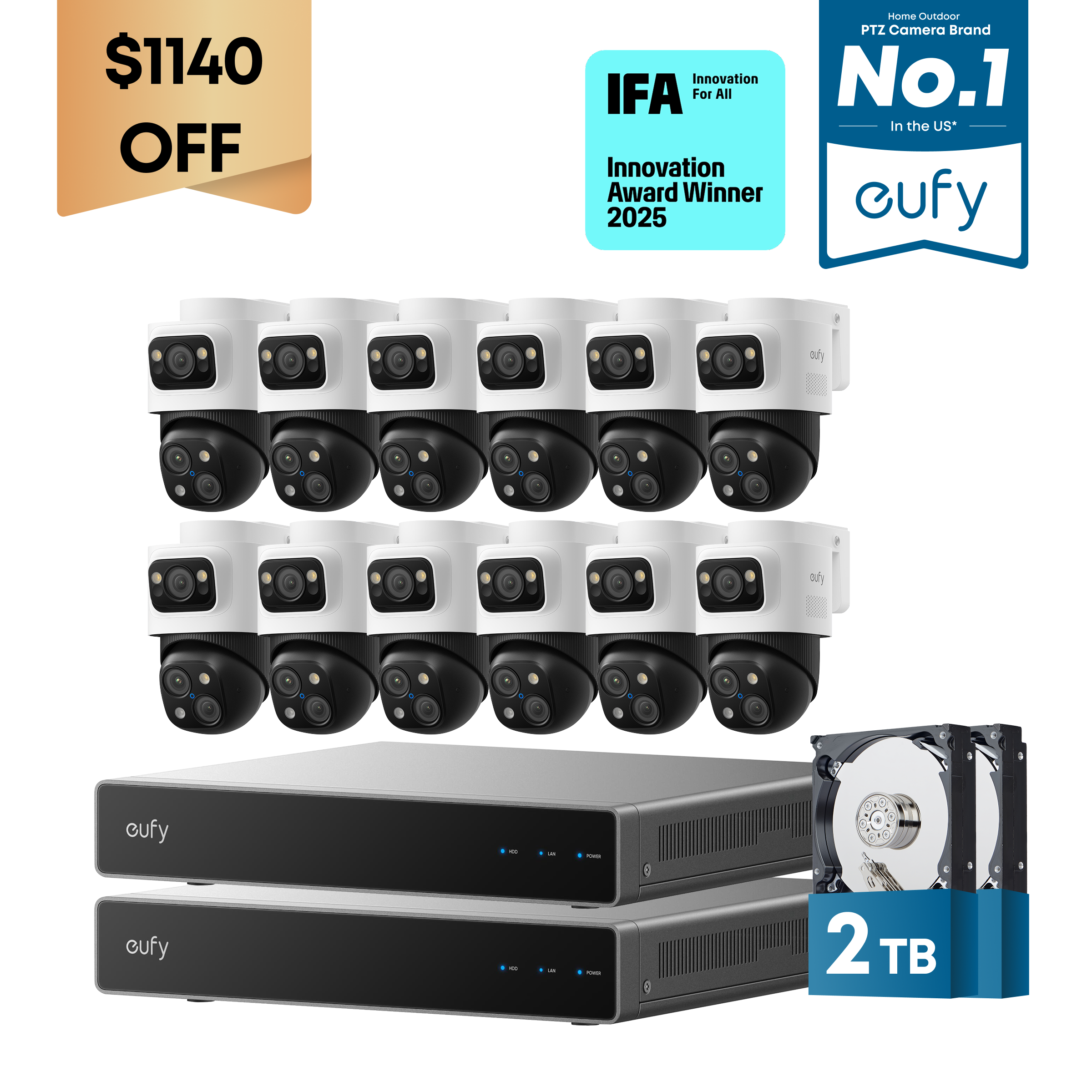 eufy-dual-nvr-poe-system-s4-avec-12-cam-ras-poe-4k-triple-objectif-bullet-ptz-av image 1
