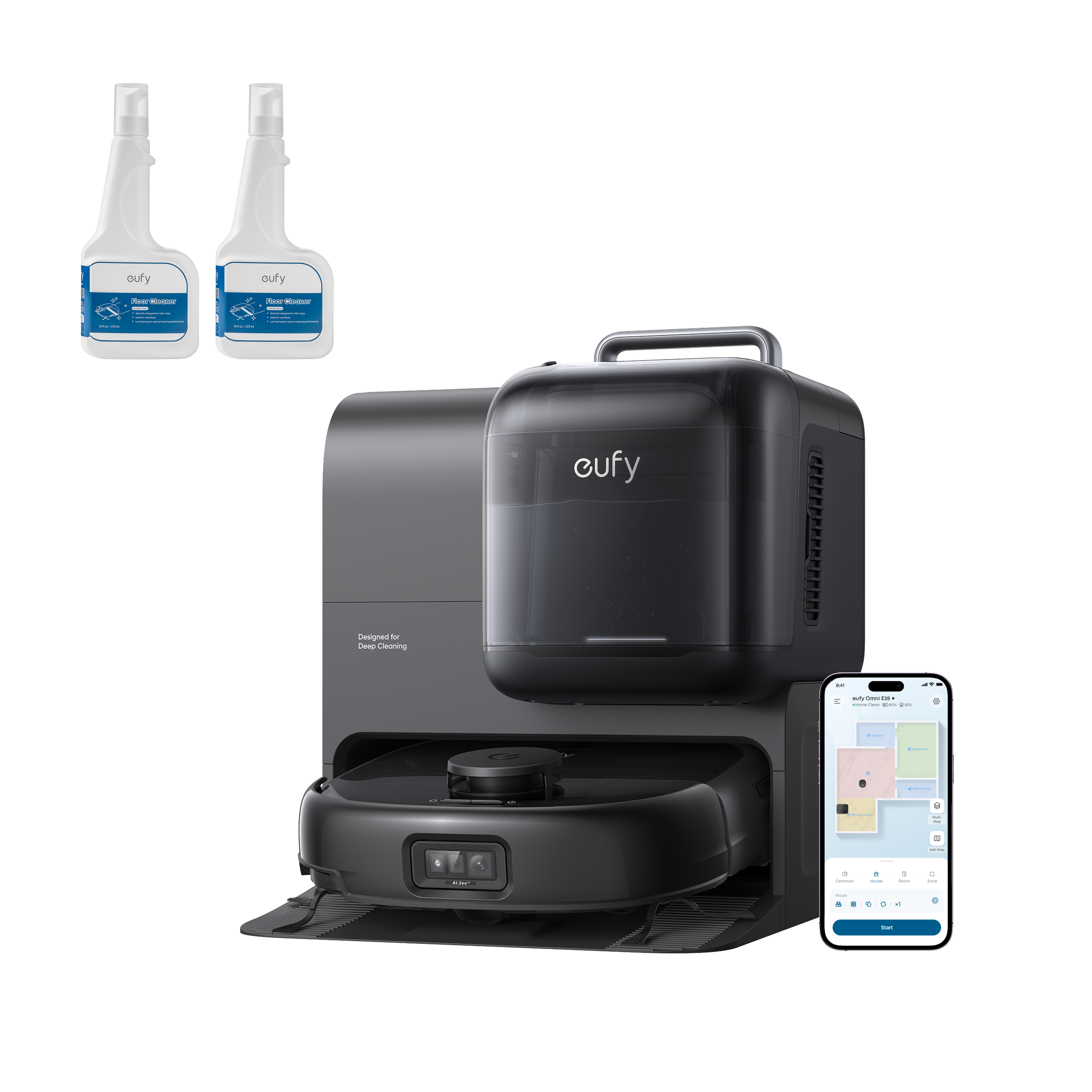 eufy-robot-aspirateur-laveur-omni-e28-2-nettoyants-sols-3-en-1-avec-nettoyeur-po image 1