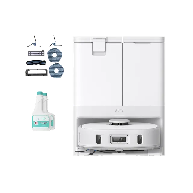 eufy-x10-pro-omni-white-robot-aspirateur-laveur-kit-de-pi-ces-solution-nettoyant image 1