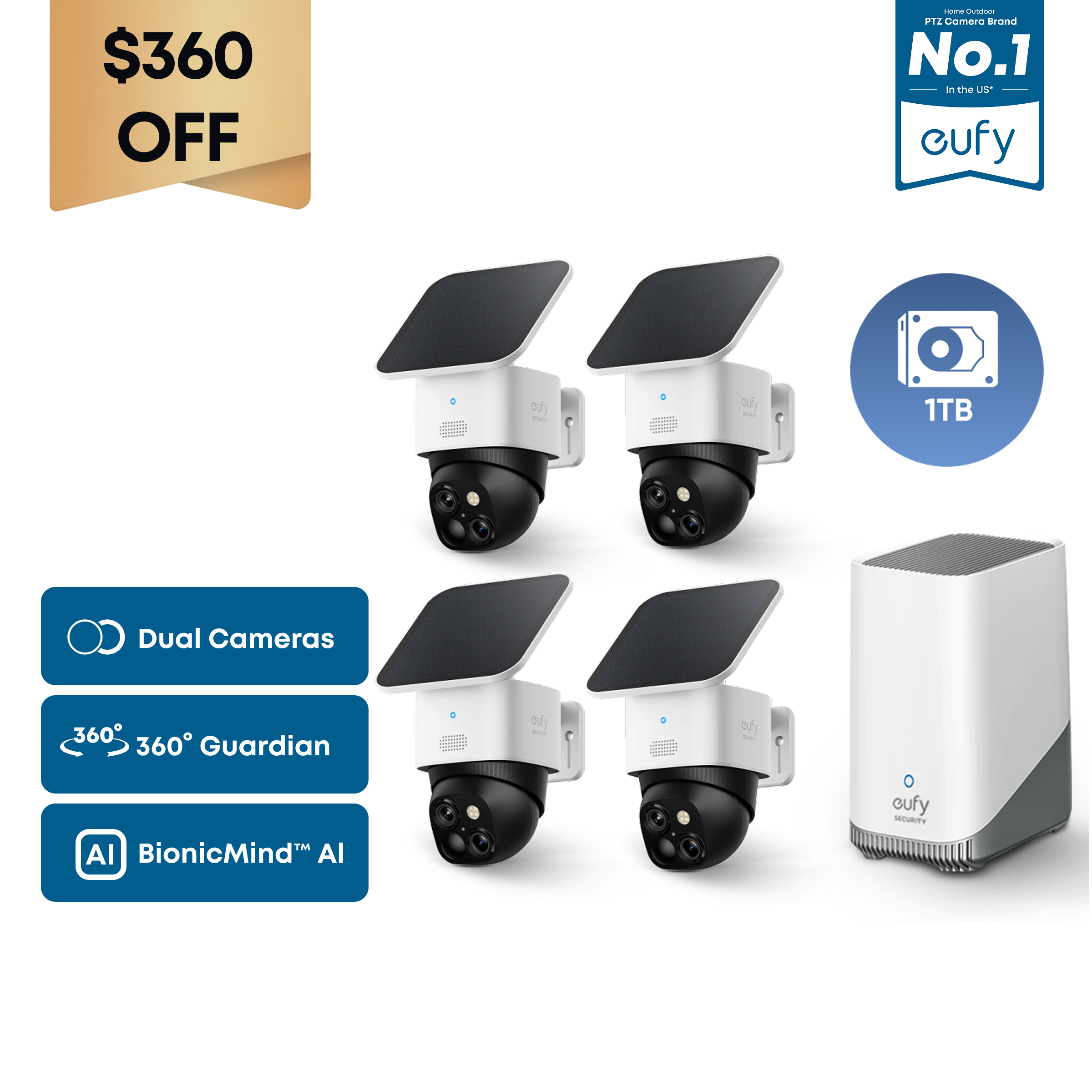eufy-solocam-s340-pack-4-cam-ras-homebase-s380-disque-dur-1-to-surveillance-sola image 1
