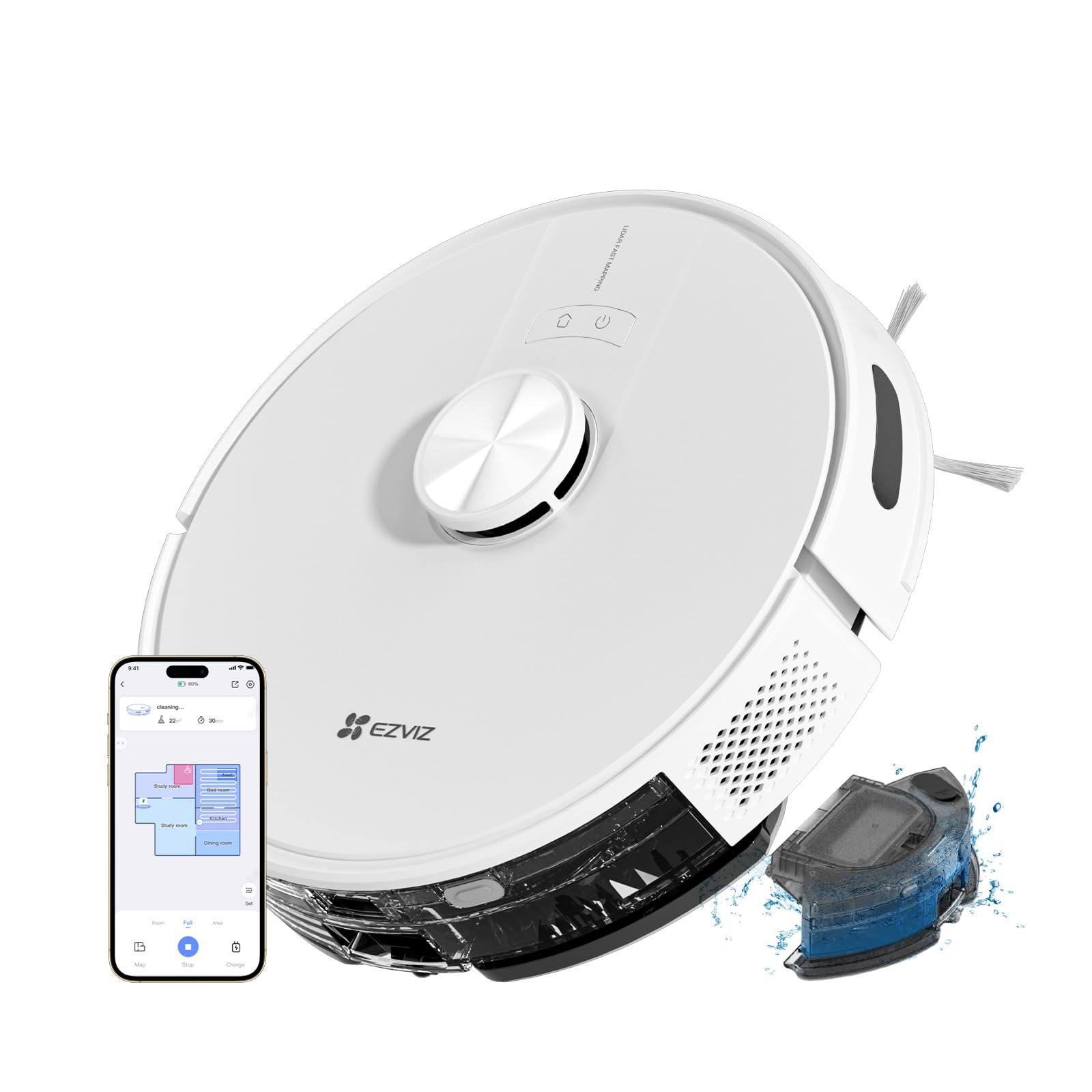 ezviz-re4-robot-aspirateur-laveur-3-en-1-4000-pa-lidar-blanc image 1