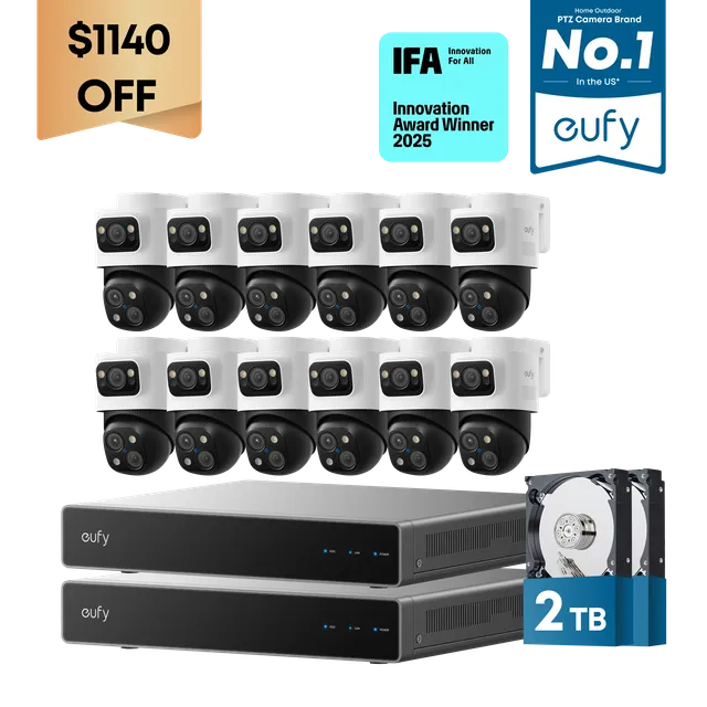 eufy-dual-nvr-poe-system-s4-avec-12-cam-ras-poe-4k-triple-objectif-bullet-ptz-av image 1