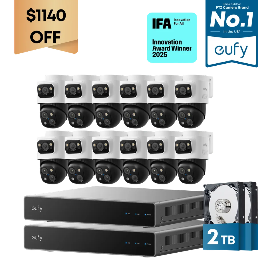 eufy-dual-nvr-poe-system-s4-avec-12-cam-ras-poe-4k-triple-objectif-bullet-ptz-av image 1