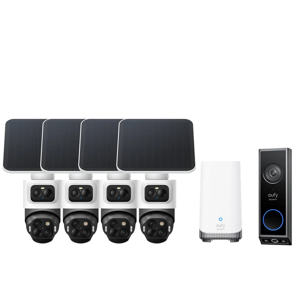 eufy-eufycam-s4-4-cam-kit-video-doorbell-e340-triple-lens-bullet-ptz-security-ca image 1