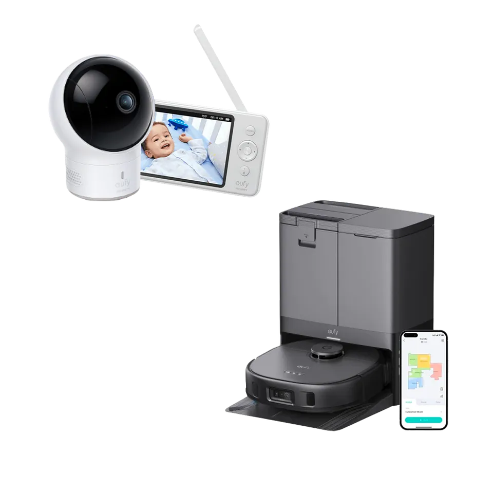 eufy-x10-pro-omni-baby-monitor-e110-pack-robot-aspirateur-laveur-et-moniteur-b-b image 1