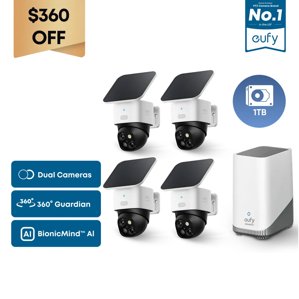 eufy-solocam-s340-pack-4-cam-ras-homebase-s380-disque-dur-1-to-surveillance-sola image 1