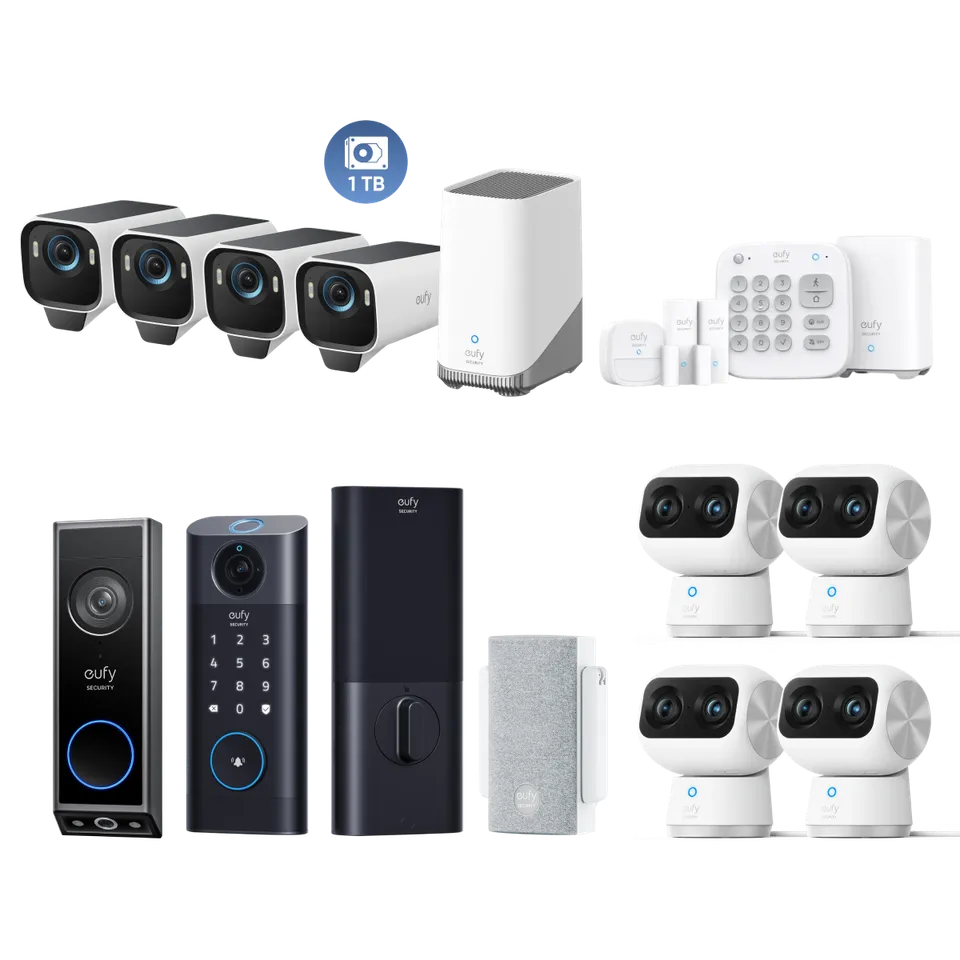 eufy-whole-home-deluxe-bundle-kit-4x-eufycam-s3-pro-4k-sonnette-e340 image 1