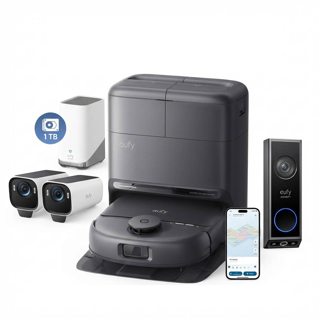 eufy-omni-c28-robot-aspirateur-laveur-eufycam-s3-pro-lot-2-cam-ras-disque-dur-1- image 1