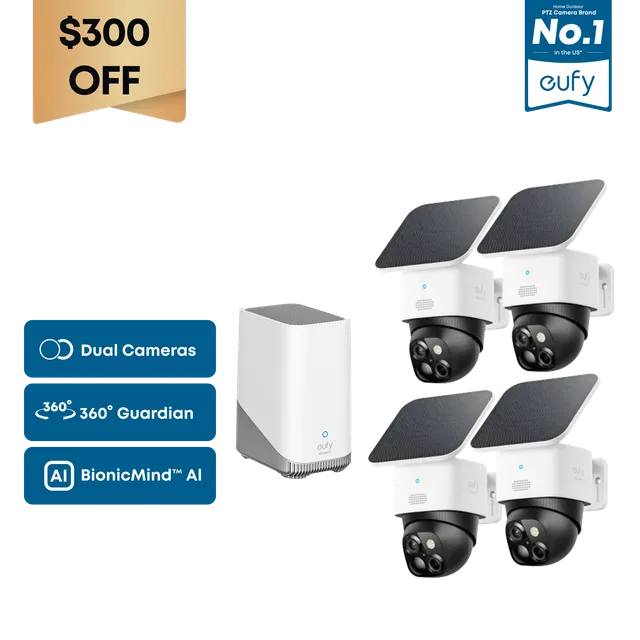 eufy-solocam-s340-kit-4-cam-ras-homebase-s380-cam-ras-solaires-3k-doubles-360 image 1